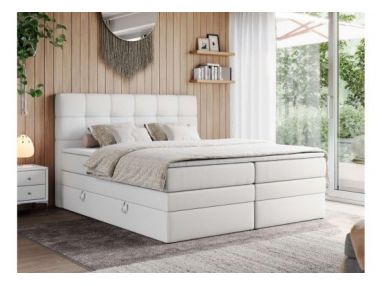 Łóżko kontynentalne ERNI KING 200x200 - H4 - biały, ekoskóra