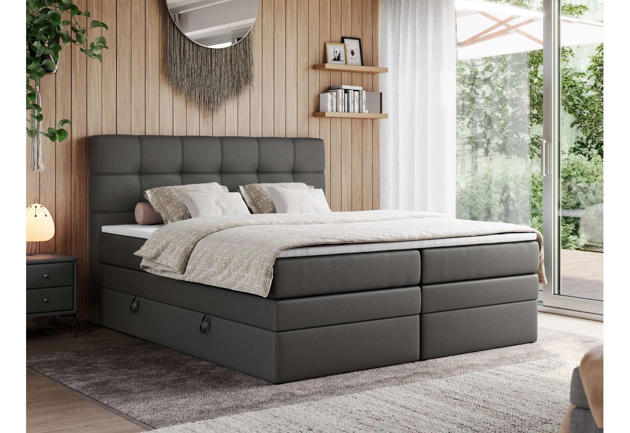 Łóżko kontynentalne ERNI KING 160x200 - H3 - szary, ekoskóra