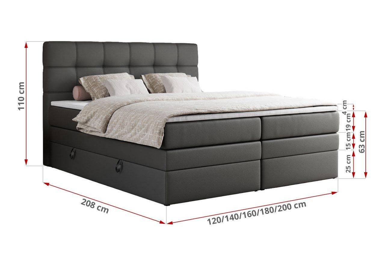 Łóżko kontynentalne ERNI KING 160x200 - H3 - szary, ekoskóra