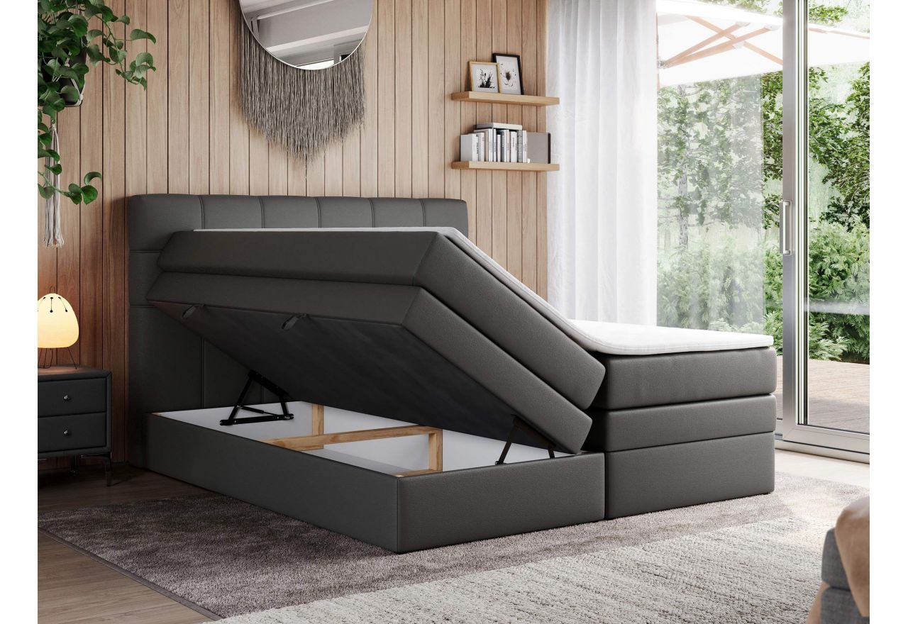 Łóżko kontynentalne ERNI KING 160x200 - H3 - szary, ekoskóra