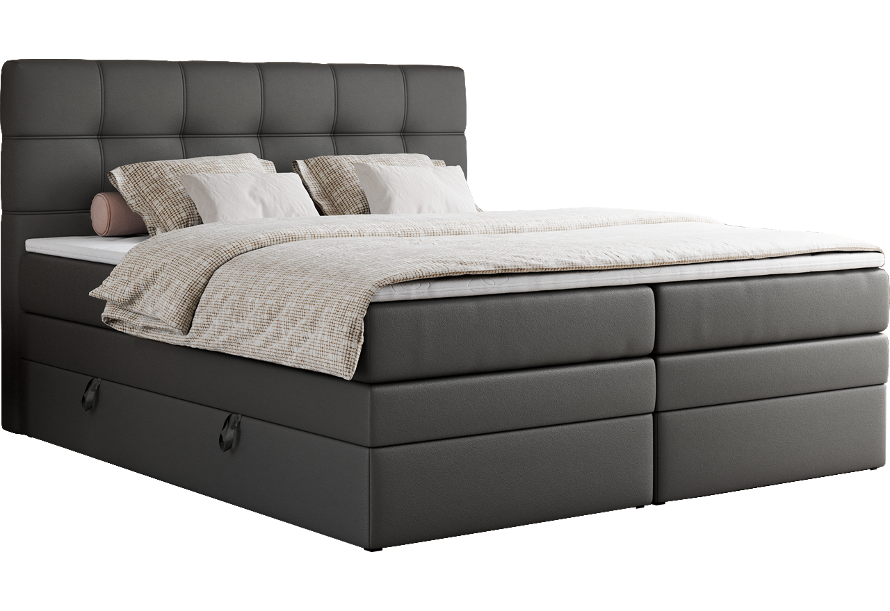 Łóżko kontynentalne ERNI KING 200x200 - H3 - szary, ekoskóra