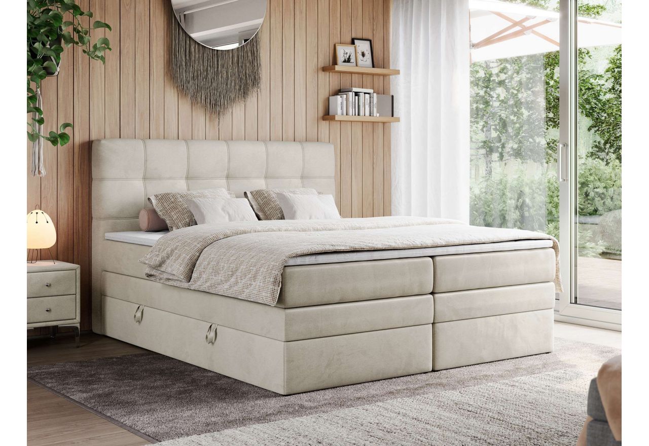 Łóżko kontynentalne ERNI KING 200x200 - H3 - beżowy, welwet