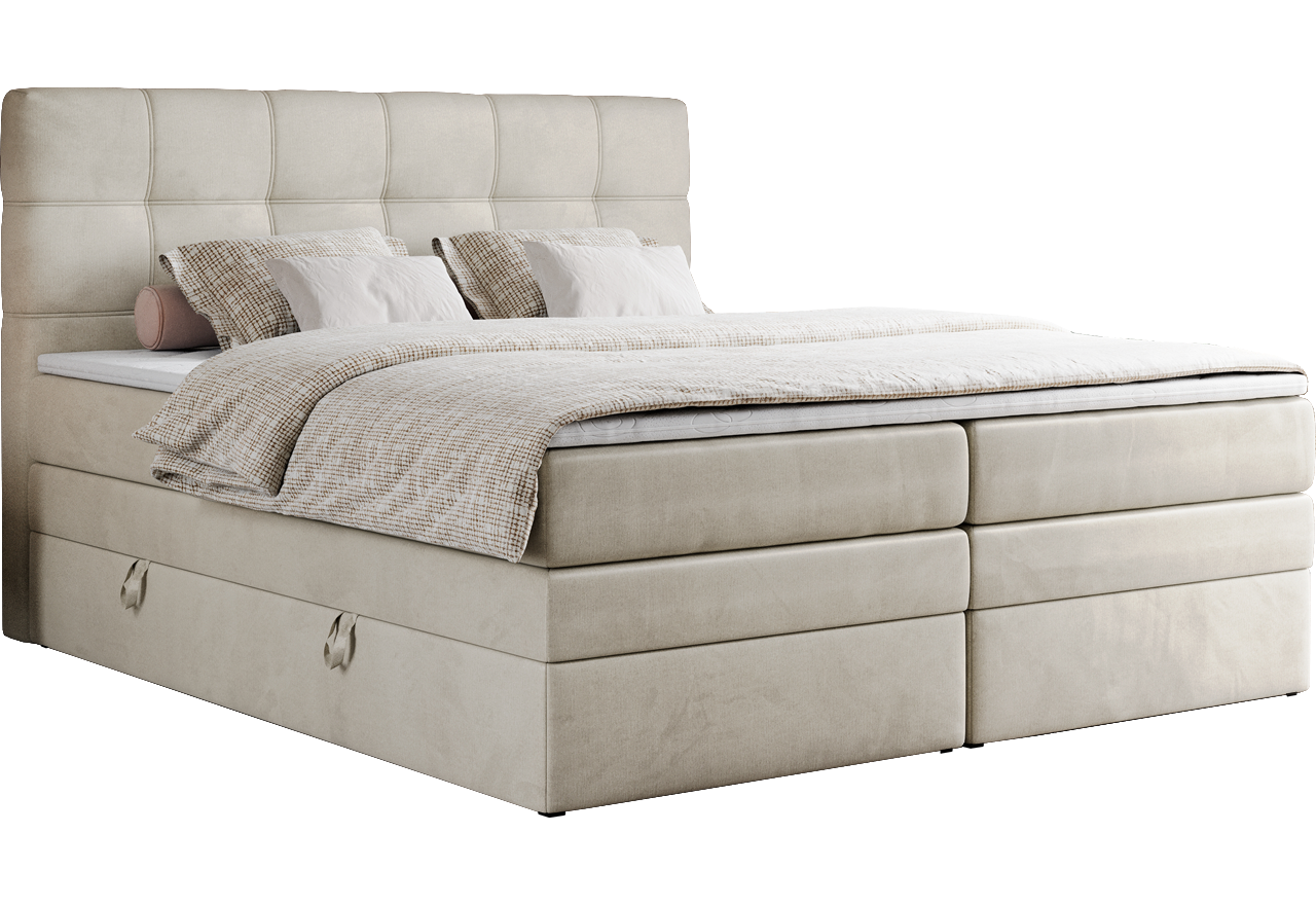 Łóżko kontynentalne ERNI KING 200x200 - H3 - beżowy, welwet