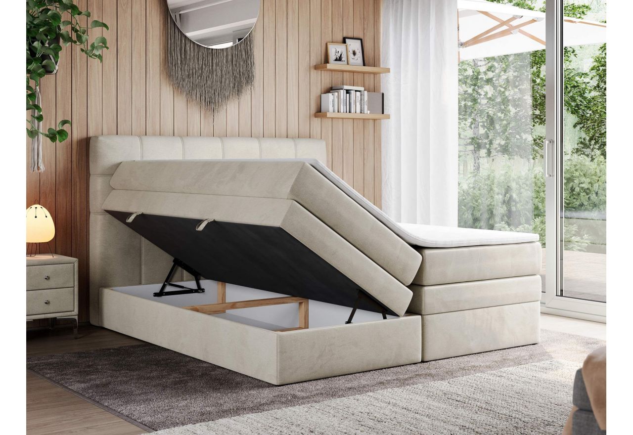 Łóżko kontynentalne ERNI KING 200x200 - H3 - beżowy, welwet