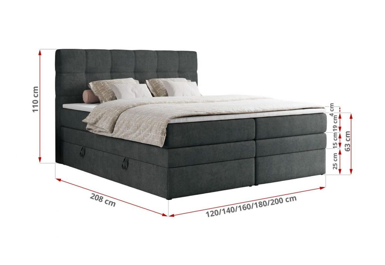 Łóżko kontynentalne ERNI KING 120x200 - H3 - ciemnoszary, struktura