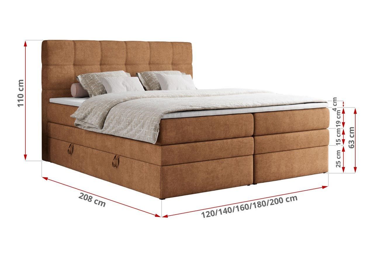 Łóżko kontynentalne ERNI KING 120x200 - H4 - pomarańczowy, struktura