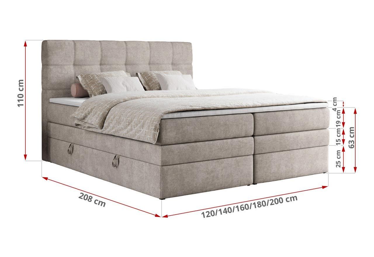 Łóżko kontynentalne ERNI KING 140x200 - H3 - beżowy, struktura