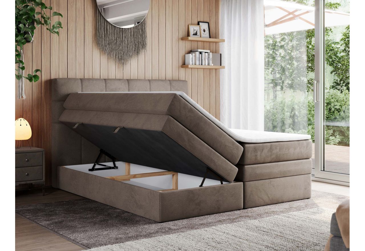 Łóżko kontynentalne ERNI KING 200x200 - H3 - brązowy, welwet