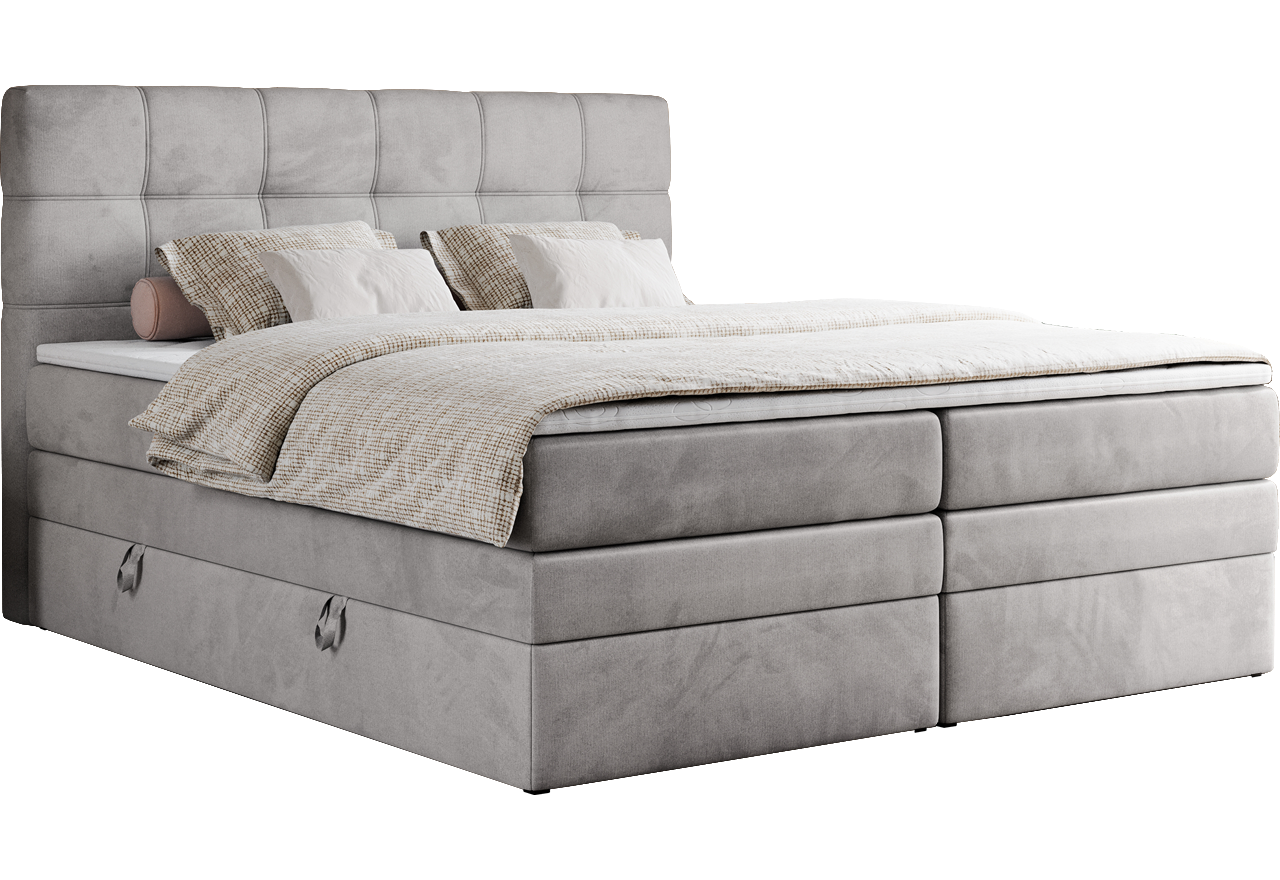 Łóżko kontynentalne ERNI KING 200x200 - H3 - jasnoszary, welwet