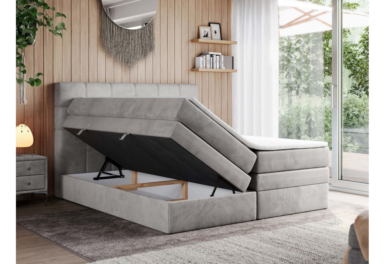Łóżko kontynentalne ERNI KING 200x200 - H3 - jasnoszary, welwet
