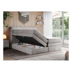 Łóżko kontynentalne ERNI KING 200x200 - H3 - jasnoszary, welwet