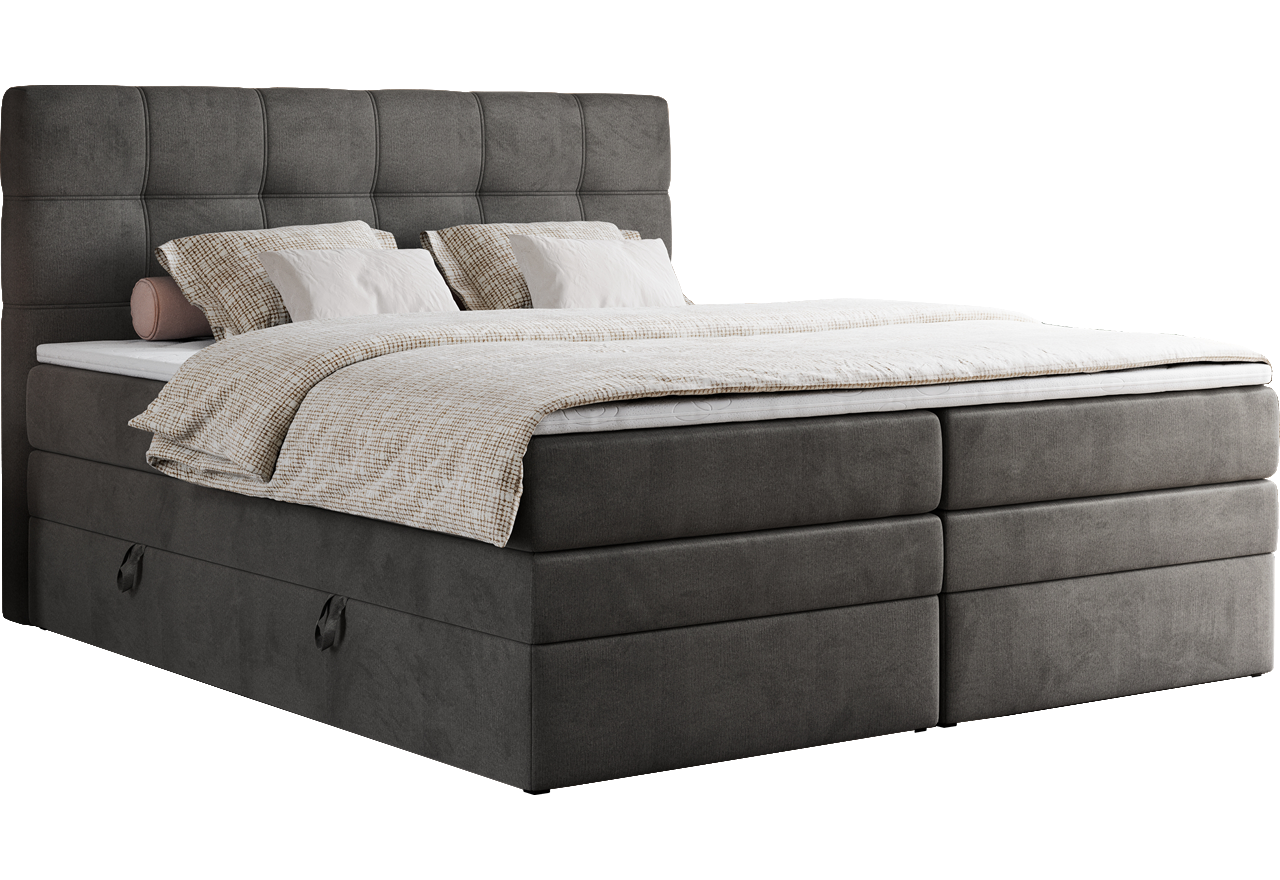 Łóżko kontynentalne ERNI KING 160x200 - H3 - ciemnoszary, welwet