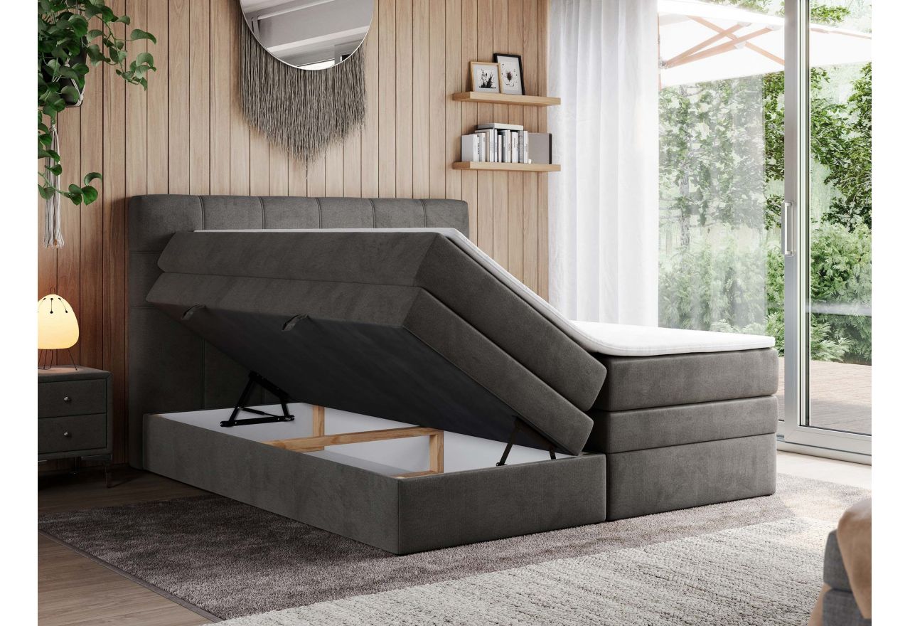 Łóżko kontynentalne ERNI KING 200x200 - H3 - ciemnoszary, welwet