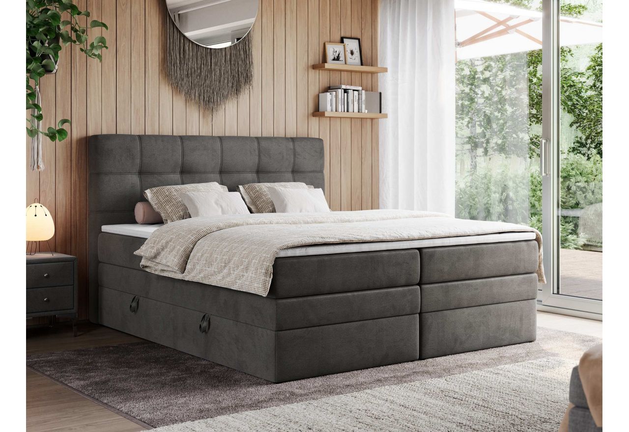 Łóżko kontynentalne ERNI KING 140x200 - H4 - ciemnoszary, welwet