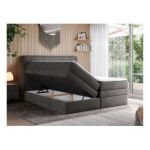 Łóżko kontynentalne ERNI KING 140x200 - H4 - ciemnoszary, welwet