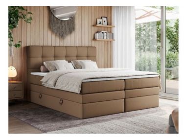 Łóżko kontynentalne ERNI KING 200x200 - H3 - brązowy, ekoskóra