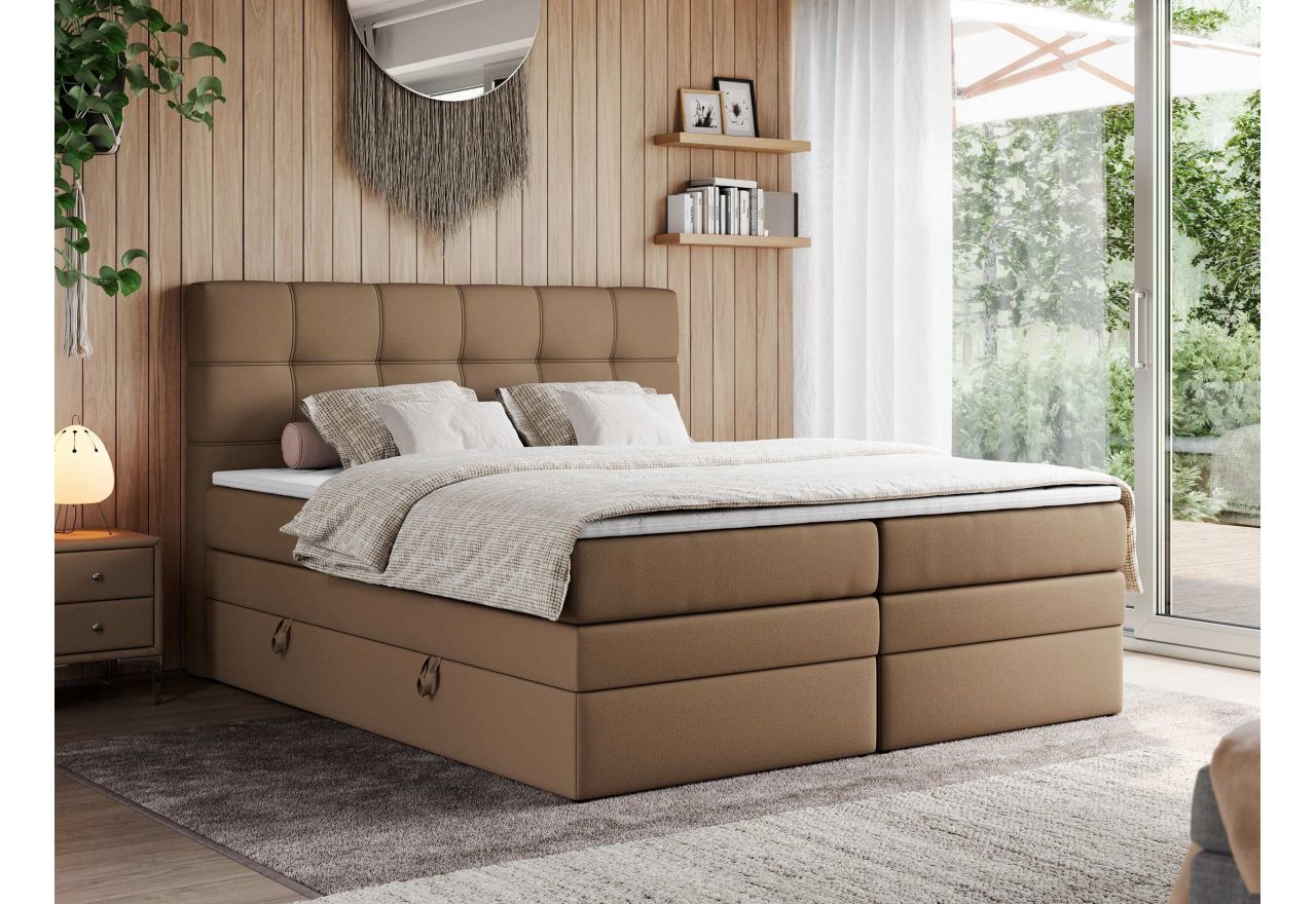 Łóżko kontynentalne ERNI KING 140x200 - H4 - brązowy, ekoskóra