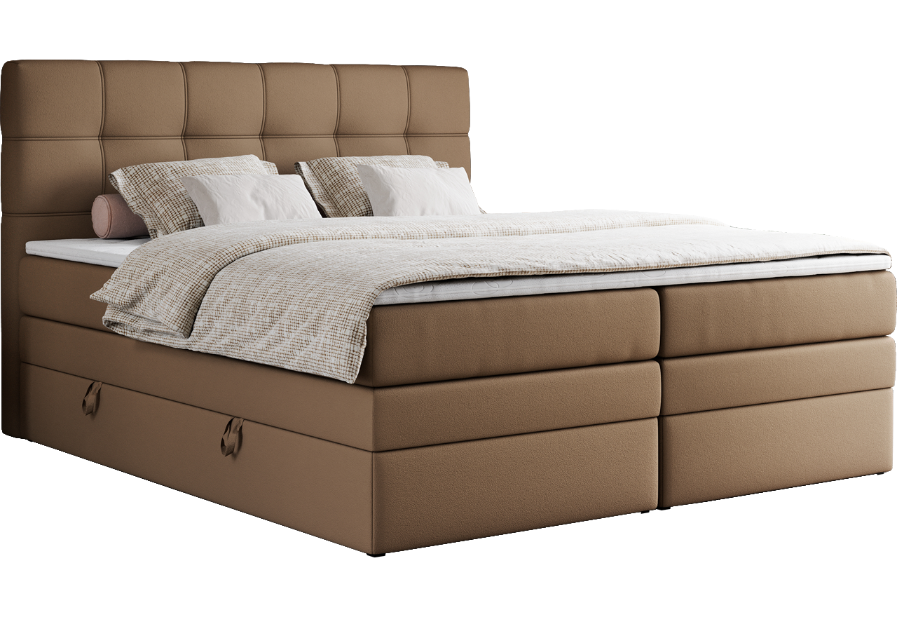 Łóżko kontynentalne ERNI KING 140x200 - H4 - brązowy, ekoskóra