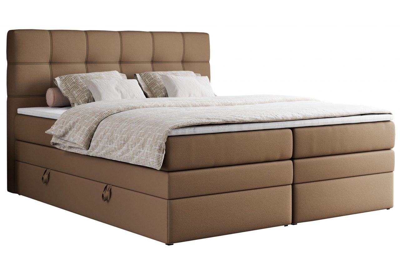 Łóżko kontynentalne ERNI KING 140x200 - H4 - brązowy, ekoskóra