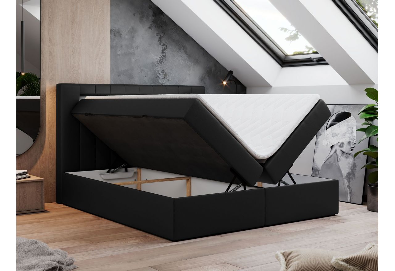 Łóżko kontynentalne GOLD 5 140x200 - H3 - czarny, ekoskóra