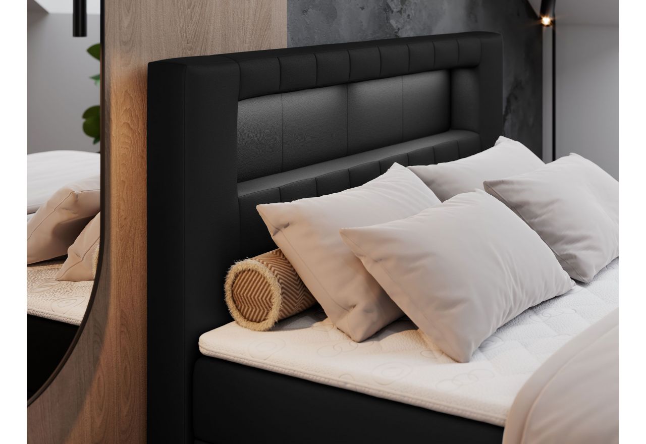 Łóżko kontynentalne GOLD 5 180x200 - H3 - czarny, ekoskóra