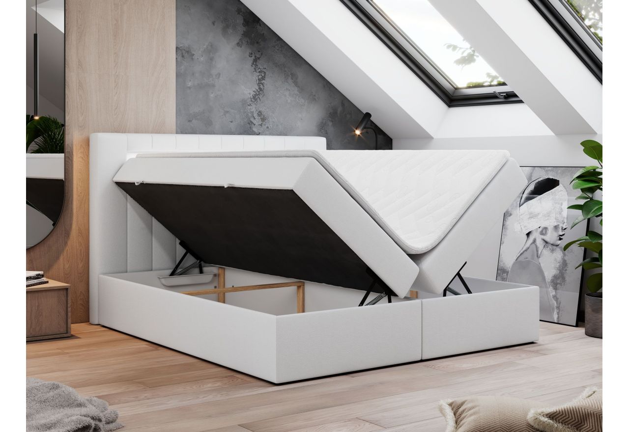 Łóżko kontynentalne GOLD 5 120x200 - H3 - biały, ekoskóra