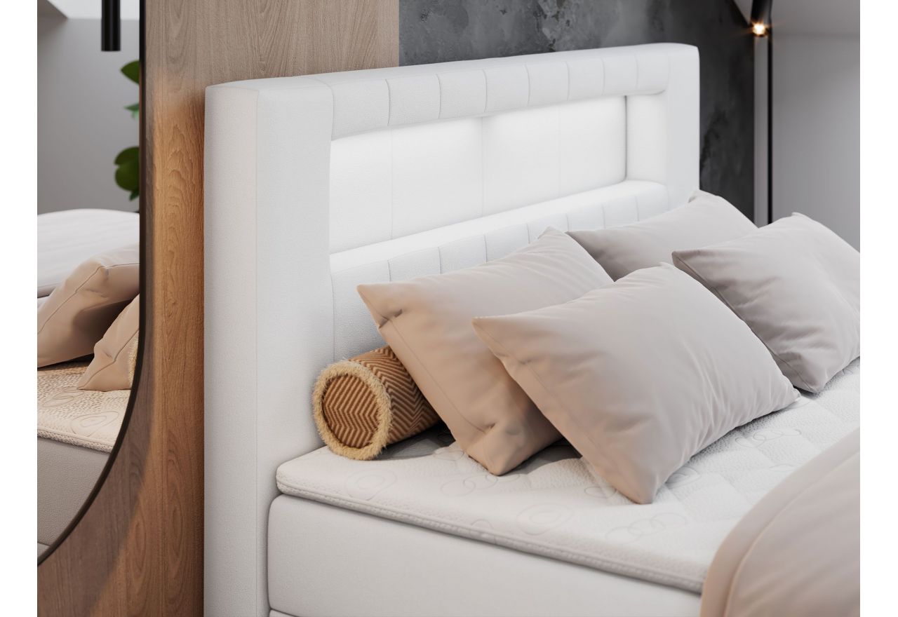 Łóżko kontynentalne GOLD 5 120x200 - H4 - biały, ekoskóra