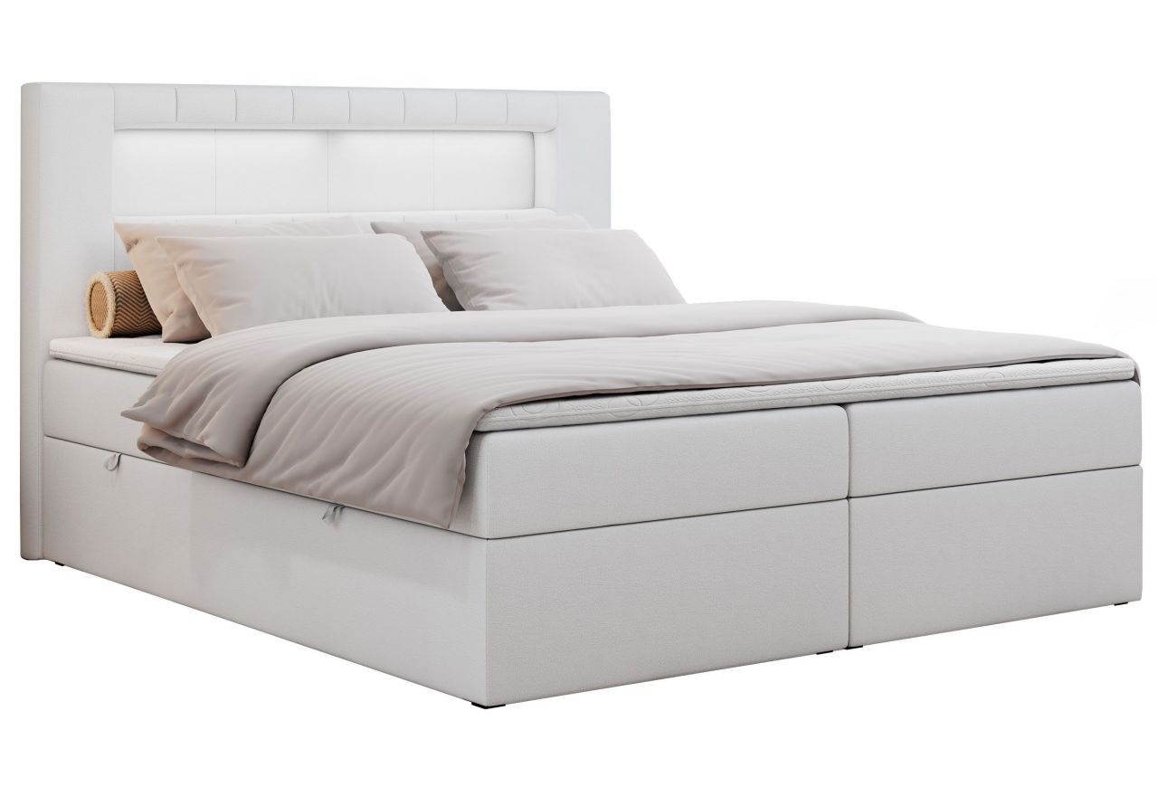 Łóżko kontynentalne GOLD 5 120x200 - H4 - biały, ekoskóra