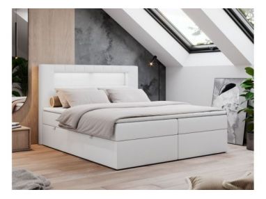 Łóżko kontynentalne GOLD 5 160x200 - H4 - biały, ekoskóra