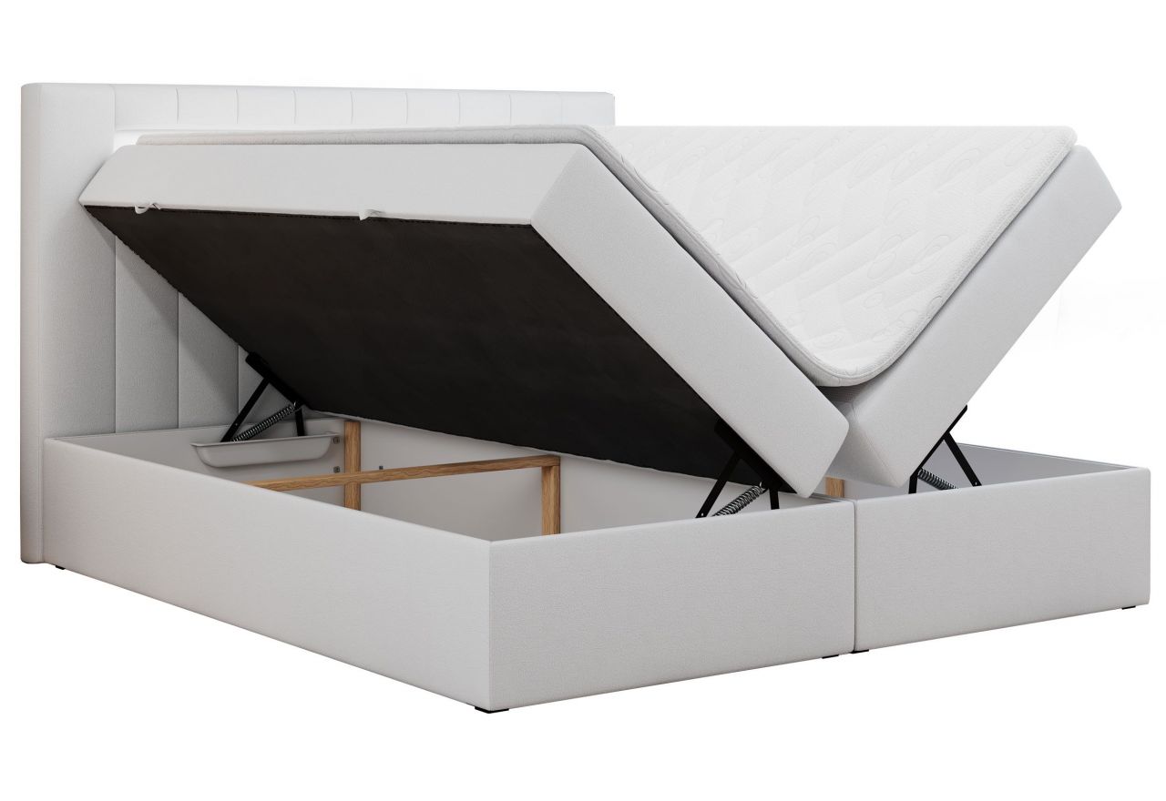 Łóżko kontynentalne GOLD 5 200x200 - H4 - biały, ekoskóra