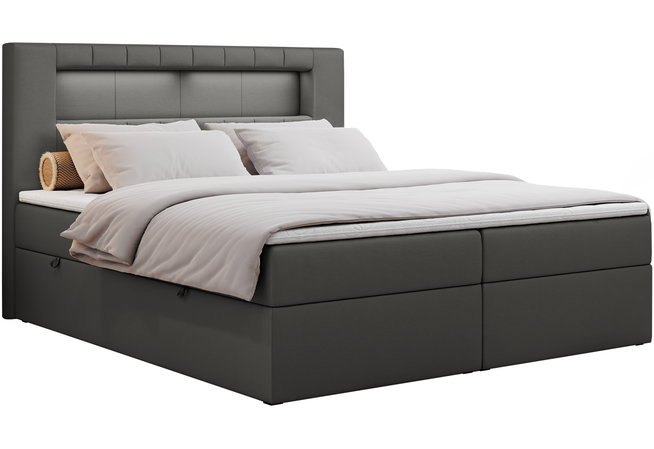 Łóżko kontynentalne GOLD 5 200x200 - H3 - ciemnoszary, ekoskóra