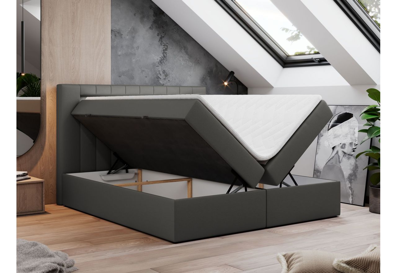 Łóżko kontynentalne GOLD 5 200x200 - H3 - ciemnoszary, ekoskóra