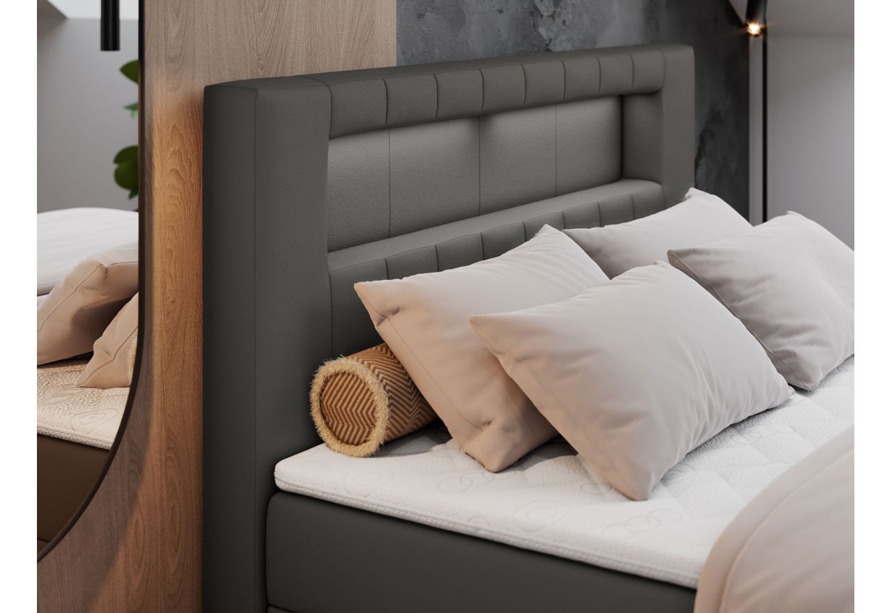 Łóżko kontynentalne GOLD 5 200x200 - H3 - ciemnoszary, ekoskóra