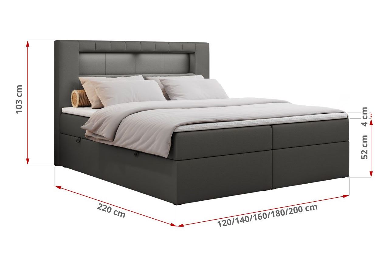 Łóżko kontynentalne GOLD 5 200x200 - H4 - ciemnoszary, ekoskóra