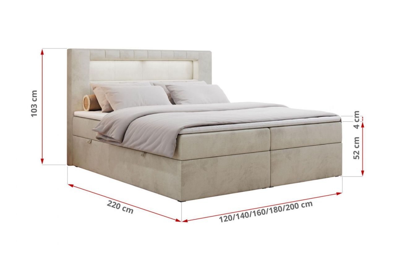 Łóżko kontynentalne GOLD 5 120x200 - H3 - beżowy, welwet