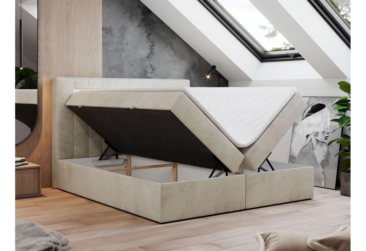 Łóżko kontynentalne GOLD 5 180x200 - H3 - beżowy, welwet