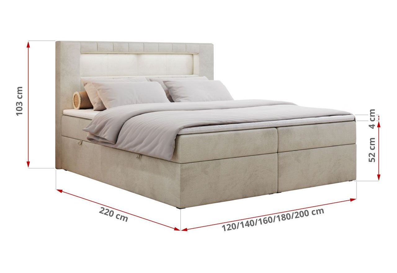 Łóżko kontynentalne GOLD 5 200x200 - H3 - beżowy, welwet