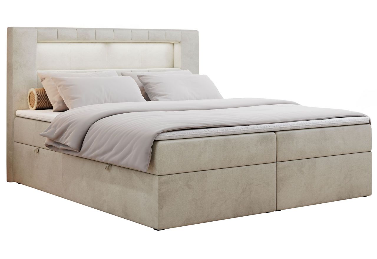 Łóżko kontynentalne GOLD 5 200x200 - H3 - beżowy, welwet