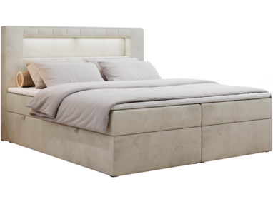 Łóżko kontynentalne GOLD 5 140x200 - H4 - beżowy, welwet