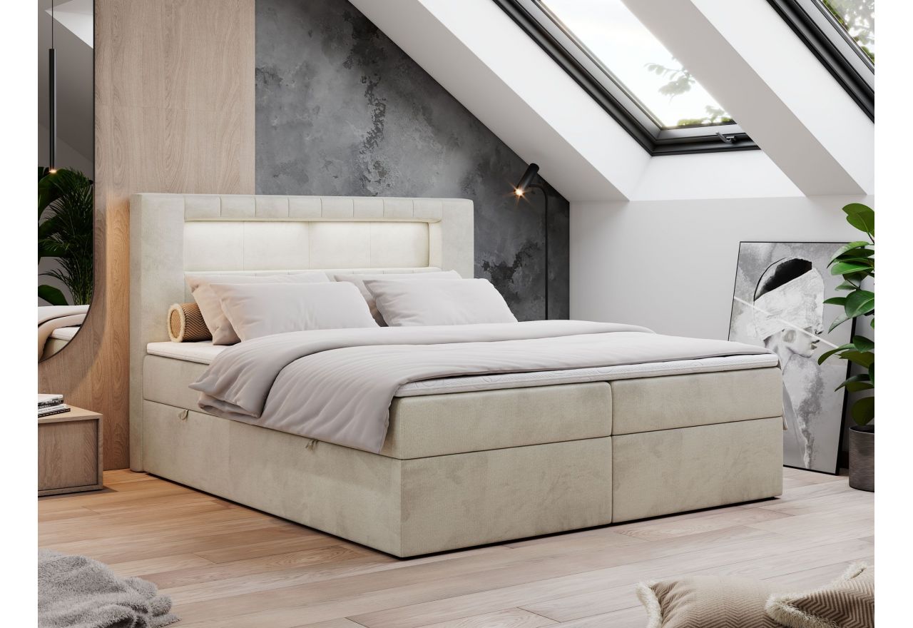 Łóżko kontynentalne GOLD 5 160x200 - H4 - beżowy, welwet