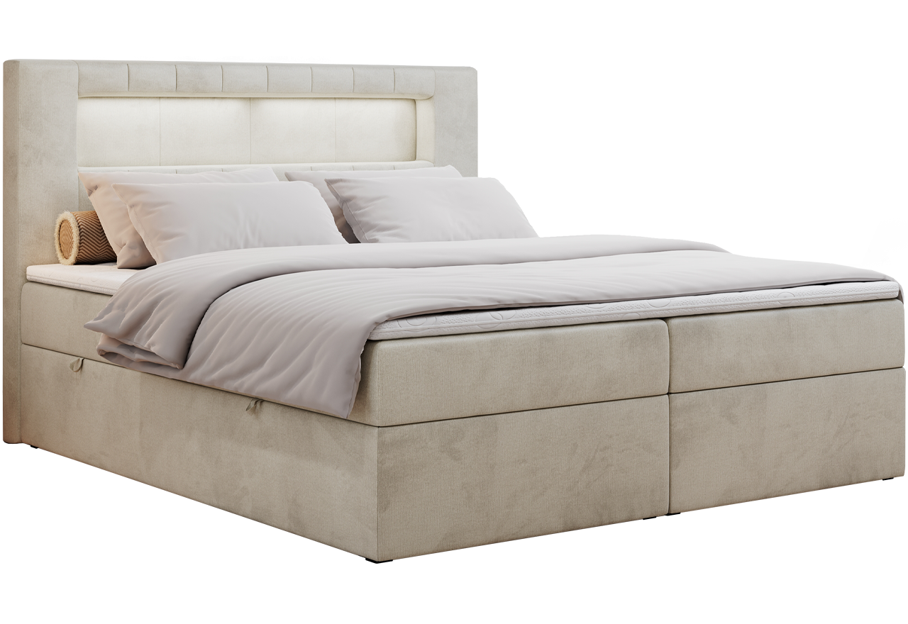 Łóżko kontynentalne GOLD 5 160x200 - H4 - beżowy, welwet