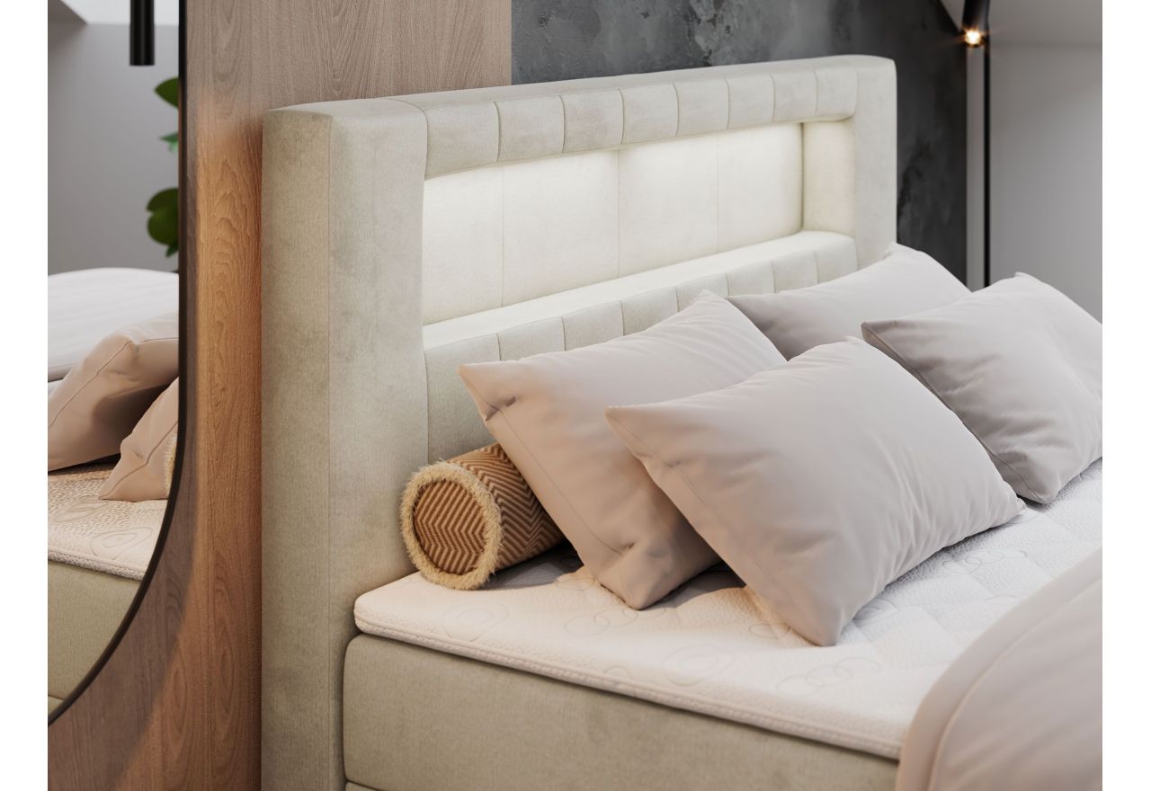 Łóżko kontynentalne GOLD 5 180x200 - H4 - beżowy, welwet