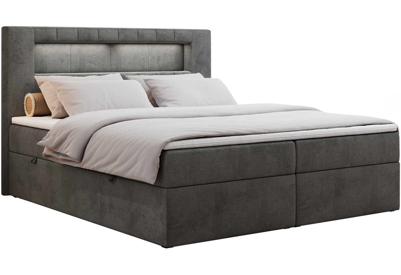 Łóżko kontynentalne GOLD 5 160x200 - H3 - ciemnoszary, welwet