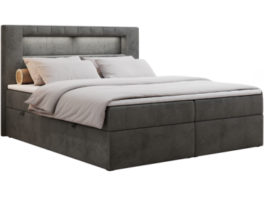 Łóżko kontynentalne GOLD 5 180x200 - H4 - ciemnoszary, welwet