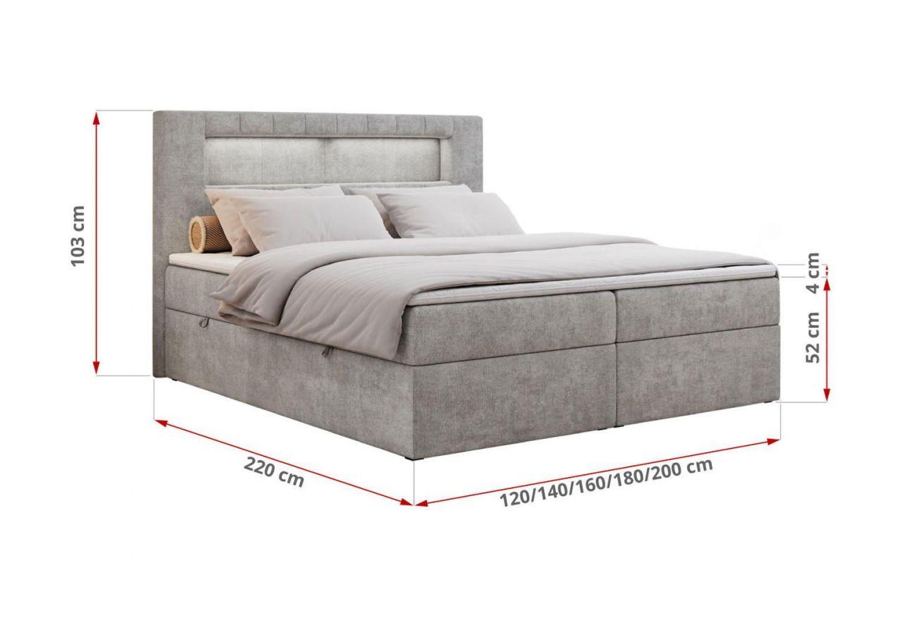 Łóżko kontynentalne GOLD 5 120x200 - H3 - jasnoszary, struktura