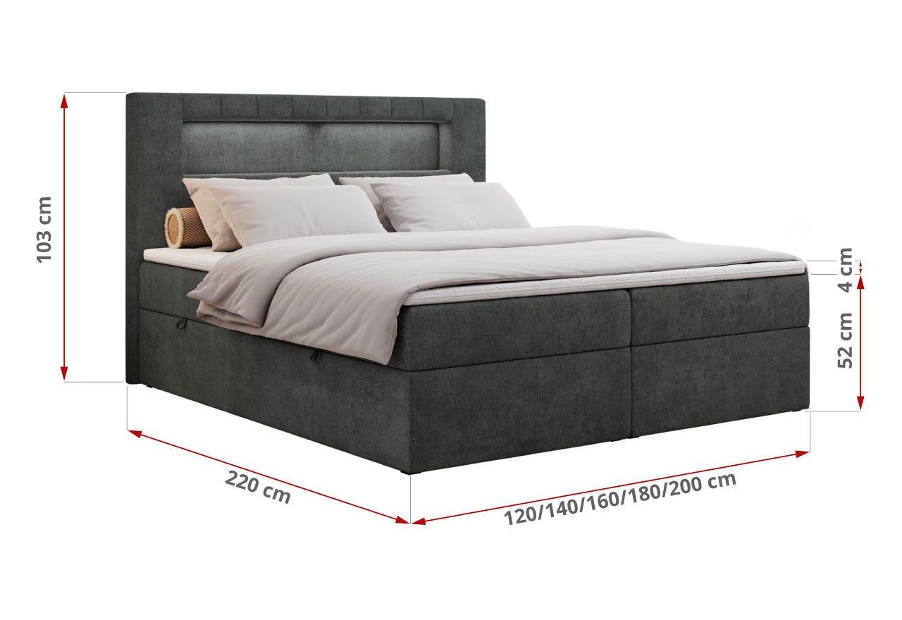 Łóżko kontynentalne GOLD 5 120x200 - H4 - ciemnoszary, struktura