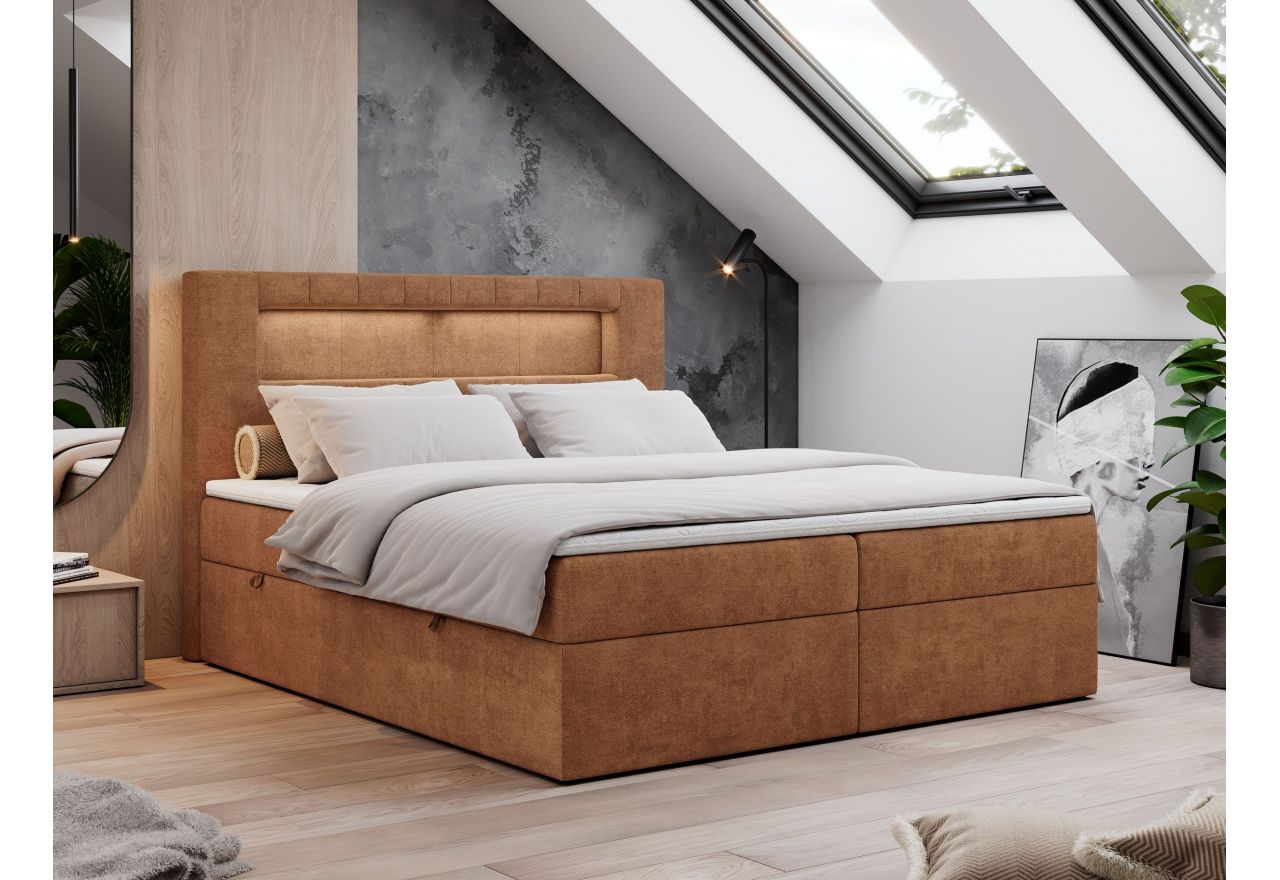 Łóżko kontynentalne GOLD 5 160x200 - H3 - pomarańczowy, struktura