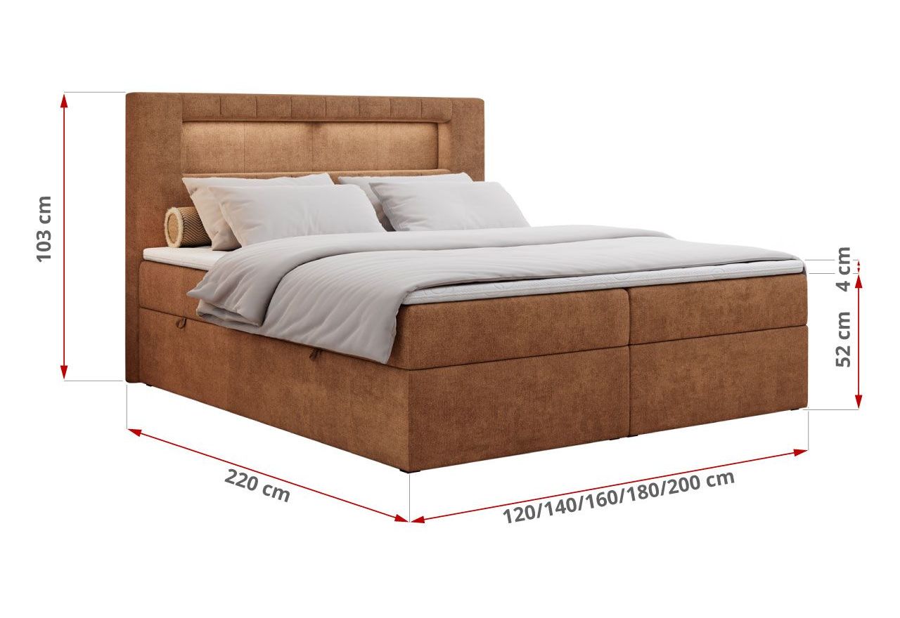 Łóżko kontynentalne GOLD 5 120x200 - H4 - pomarańczowy, struktura