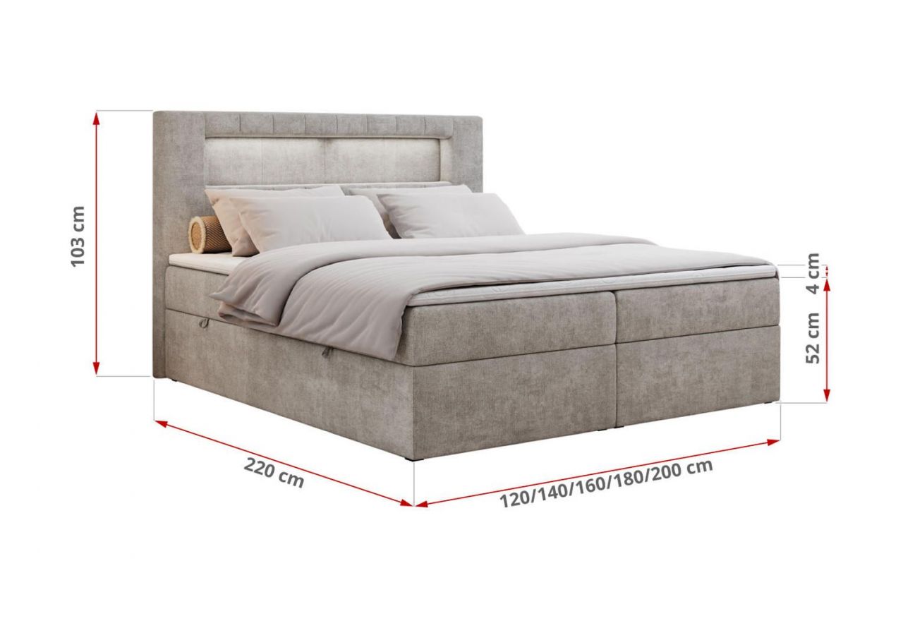 Łóżko kontynentalne GOLD 5 120x200 - H3 - beżowy, struktura