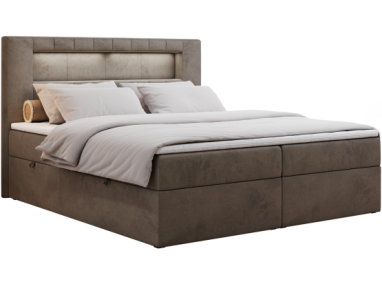 Łóżko kontynentalne GOLD 5 140x200 - H3 - brązowy, welwet